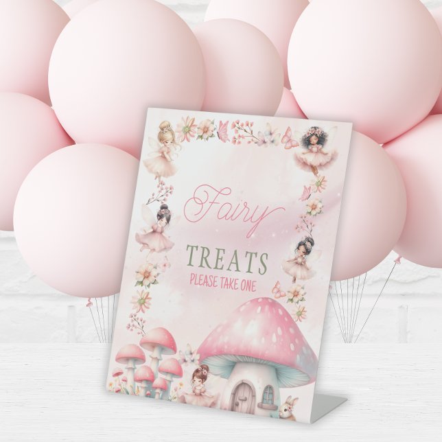 Fairy Mushroom House Pink Birthday Favours Pedestal Sign (Creator Uploaded)