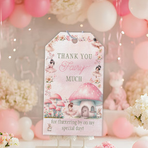 Fairy Mushroom House Pink Birthday Gift Tags