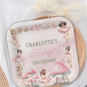 Fairy Mushroom House Pink Birthday Paper Plate