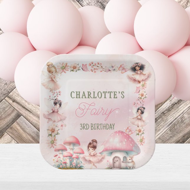 Fairy Mushroom House Pink Birthday Paper Plate (Creator Uploaded)