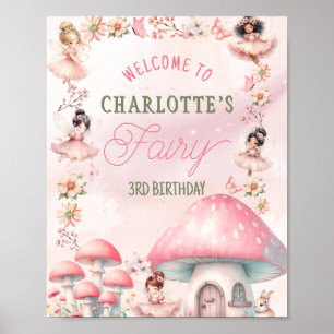 Fairy Mushroom House Pink Birthday Poster
