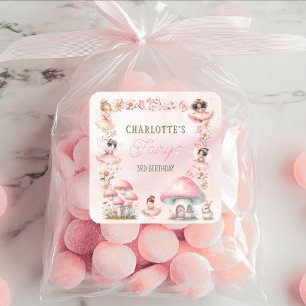 Fairy Mushroom House Pink Birthday Square Sticker