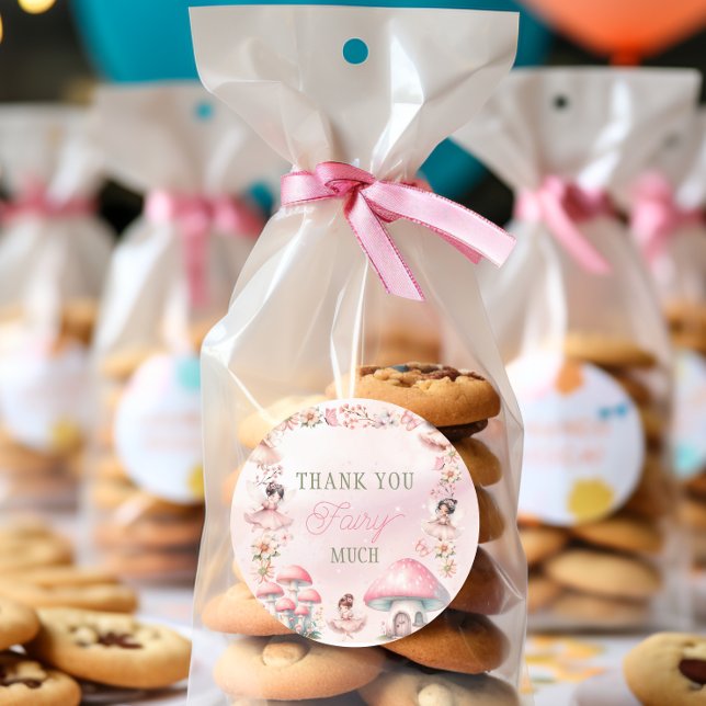 Fairy Mushroom House Pink Thank You Classic Round Sticker (Creator Uploaded)