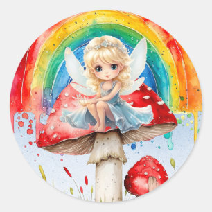 Fairy Mushroom Paint Rainbow Girl Birthday Party Classic Round Sticker