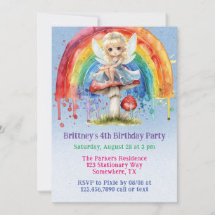 Fairy Mushroom Paint Rainbow Girl Birthday Party  Invitation