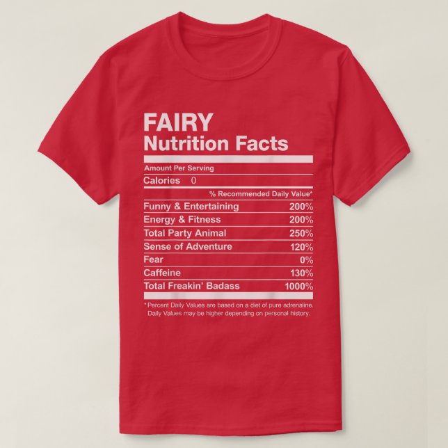 Fairy Nutrition Facts Name Named Funny  T-Shirt (Design Front)