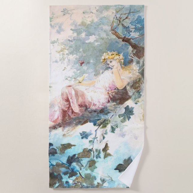 Fairy of Butterflies Floral  Beach Towel (Front)