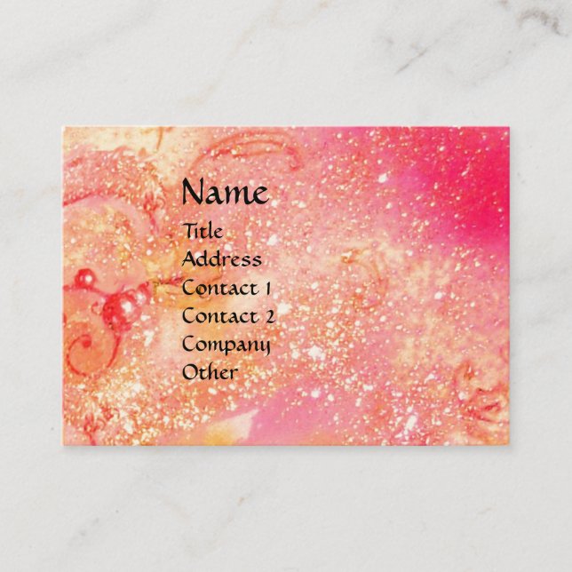 FAIRY OF FLOWERS  IN GOLD YELLOW PINK SPATKLES BUSINESS CARD (Front)