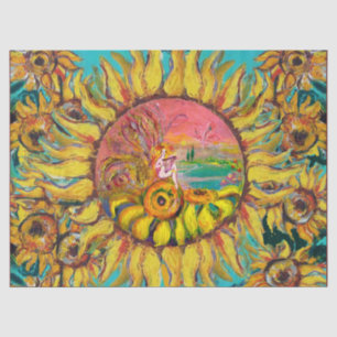 FAIRY OF SUNFLOWERS PLAYING LYRA Fantasy Floral Tissue Paper