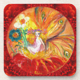 FAIRY OF THE FLOWERS Red Yellow Fantasy Coaster