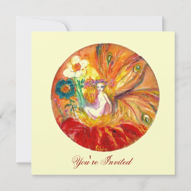 FAIRY OF THE FLOWERS, Red Yellow Fantasy Invitation (Front)