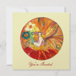 FAIRY OF THE FLOWERS, Red Yellow Fantasy Invitation