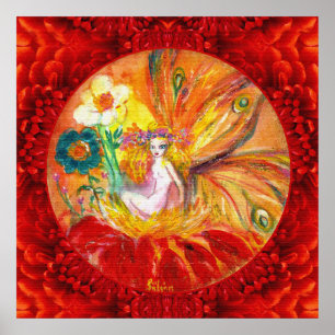 FAIRY OF THE FLOWERS, Red Yellow Fantasy Poster