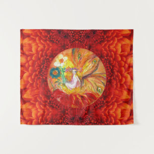 FAIRY OF THE FLOWERS Red Yellow Fantasy Tapestry