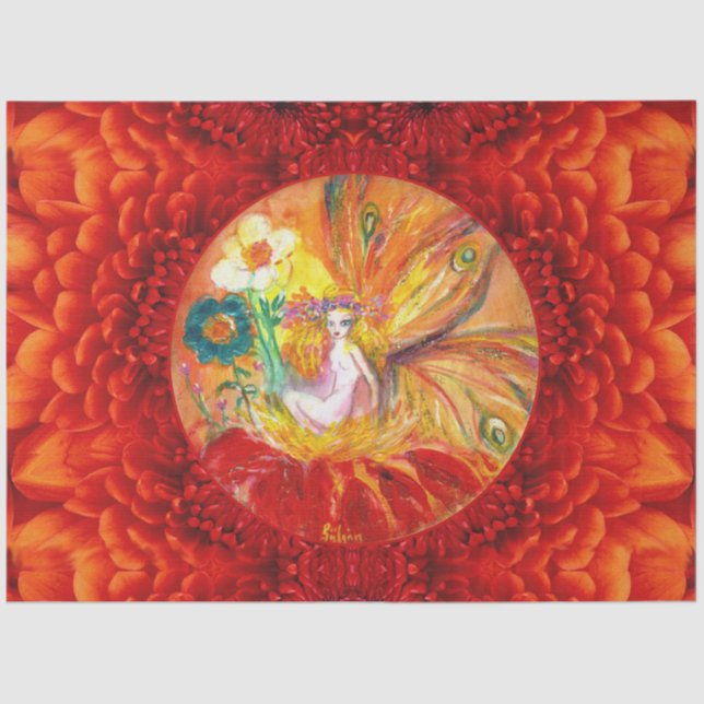 FAIRY OF THE FLOWERS ,Red Yellow Fantasy Tissue Paper (Front)