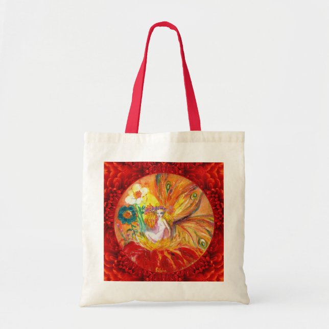 FAIRY OF THE FLOWERS Red Yellow Fantasy Tote Bag (Front)