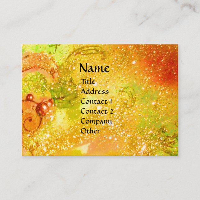 FAIRY OF THE FLOWERS /Red Yellow Gold Sparkles Business Card (Front)