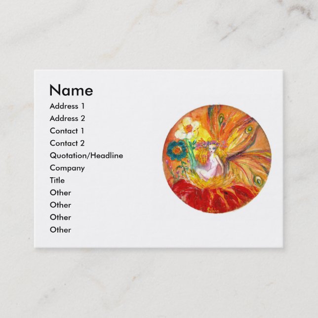 FAIRY OF THE  FLOWERS  Red Yellow White Fantasy Business Card (Front)