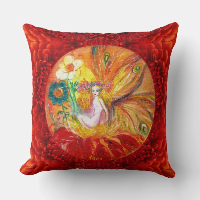 FAIRY OF THE FLOWERS ,Red Yellow White Fantasy Cushion (Front)