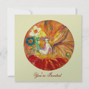 FAIRY OF THE FLOWERS silver metallic ,red  yellow Invitation