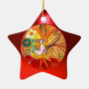 FAIRY OF THE FLOWERS Vibrant Red Ruby Star Ceramic Tree Decoration
