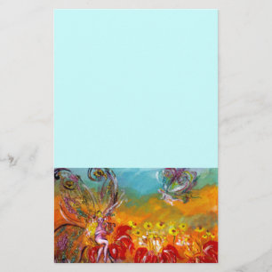 FAIRY OF THE RED FLOWERS ,blue Stationery