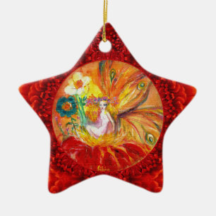 FAIRY OF THE RED FLOWERS  Fantasy Star Ceramic Tree Decoration