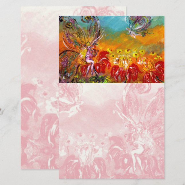 FAIRY OF THE RED FLOWERS Fantasy Stationery (Front/Back)