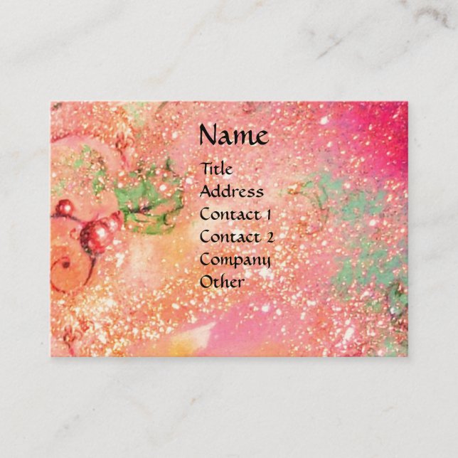 FAIRY OF THE RED FLOWERS IN PINK SPARKLES Fantasy Business Card (Front)