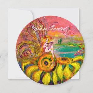 FAIRY OF THE SUNFLOWER yellow pink fuchsia sparkle Invitation
