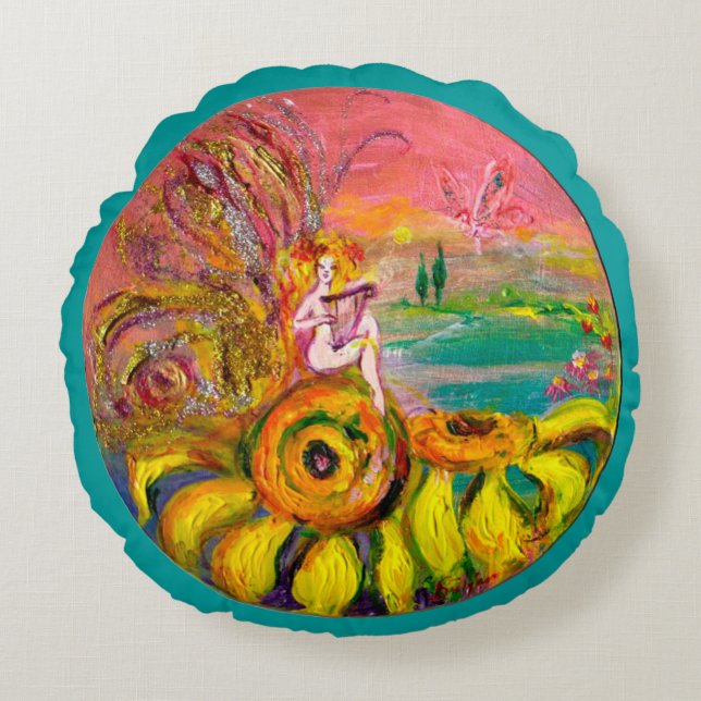 FAIRY OF THE SUNFLOWERS ROUND CUSHION (Front)