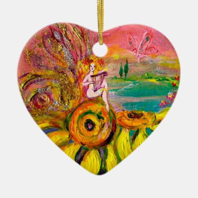 FAIRY OF THE SUNFLOWERS VIBRANT GREEN EMERALD CERAMIC TREE DECORATION (Front)