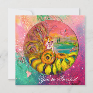 FAIRY OF THE SUNFLOWERS yellow green pink sparkle Invitation
