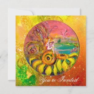 FAIRY OF THE SUNFLOWERS yellow orange pink sparkle Invitation
