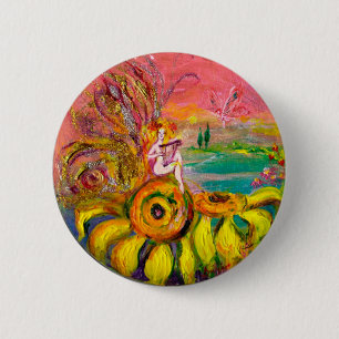 FAIRY OF THE SUNFLOWERS yellow pink black 6 Cm Round Badge