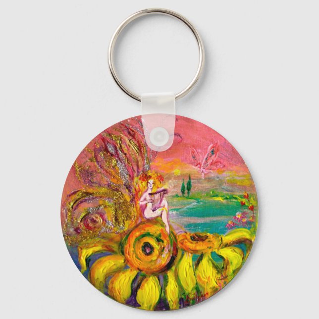 FAIRY OF THE SUNFLOWERS yellow pink black Key Ring (Front)