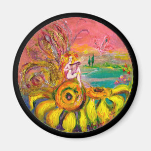 FAIRY OF THE SUNFLOWERS yellow pink black Magnet