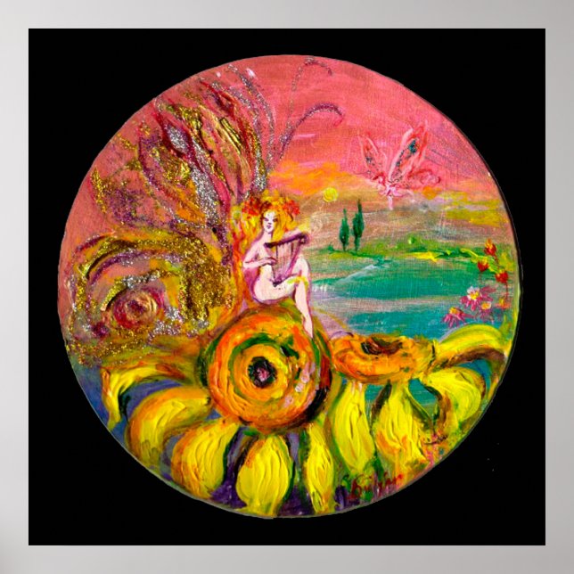 FAIRY OF THE SUNFLOWERS yellow pink black Poster (Front)