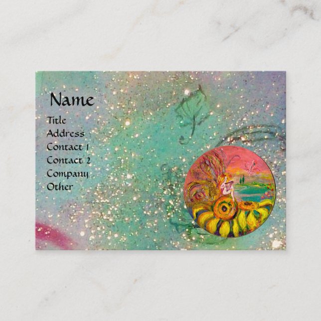 FAIRY OF THE SUNFLOWERS yellow pink blue sparkles Business Card (Front)