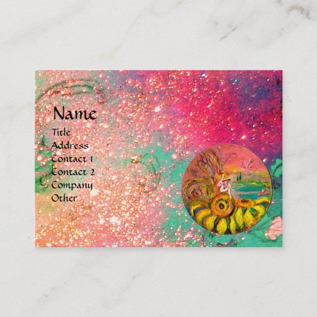 FAIRY OF THE SUNFLOWERS yellow pink gold sparkles Business Card (Front)
