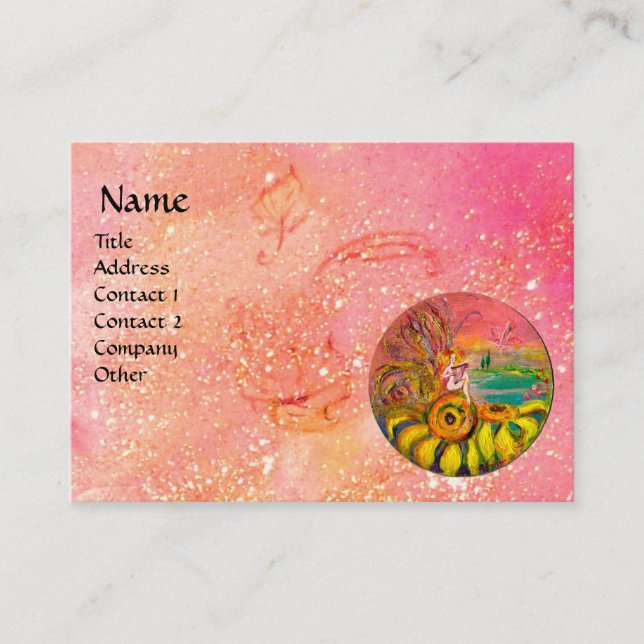 FAIRY OF THE SUNFLOWERS , yellow pink sparkles Business Card (Front)