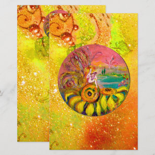 FAIRY OF THE SUNFLOWERS Yellow Red Brown Floral Stationery