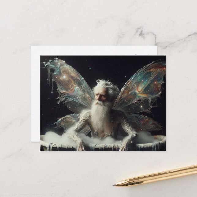 Fairy Old Man Takes a Bubble Bath Postcard (Front/Back In Situ)