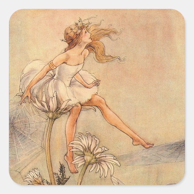 Fairy on a Daisy Square Sticker (Front)