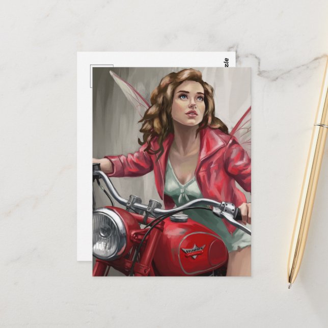 Fairy On a Motorcycle Postcard (Front/Back In Situ)