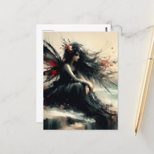 Fairy on a Seaside cliff in Black Dress Postcard