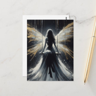 Fairy on a Swing at Night in White Dress Postcard
