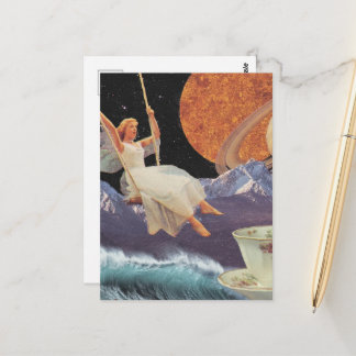 Fairy on a Swing Over the Ocean Surreal Postcard
