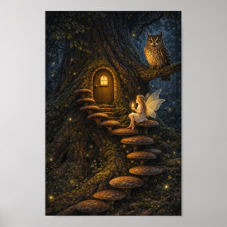 Fairy on Mushroom Staircase-Enchanted Tree House  Poster