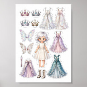 Fairy Paper Doll Cut-Out Activity for Girls Kids Poster